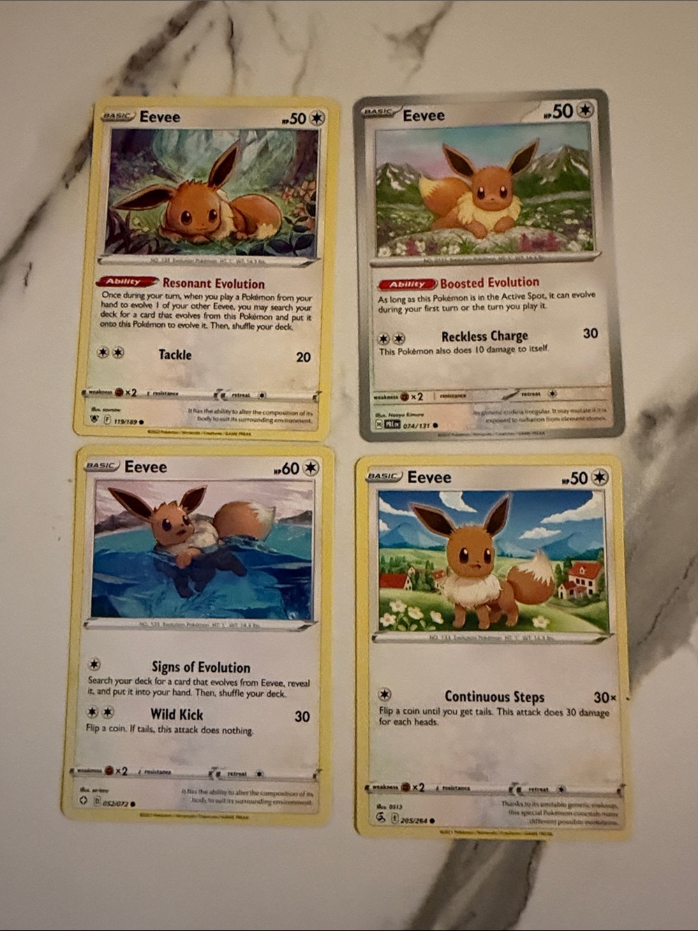 Pokemon Eevee Trading Cards - vintage Yellow and White Borders (Set of 4)